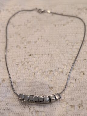 Vintage Silver Tone Minimalist Cube Slide Necklace - Sleek Snake Chain